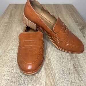 Coutgo Womens Classic Penny Loafers Crocodile Oxford Dress Shoes size 8 Tan